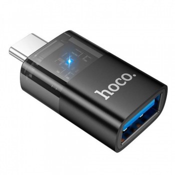 Адаптер перехідник OTG Hoco UA36B USB-C на USB, чорний, підсвітка