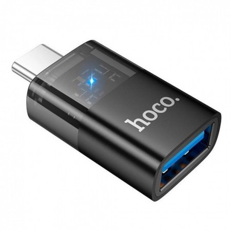 Адаптер перехідник OTG Hoco UA36B USB-C на USB, чорний, підсвітка