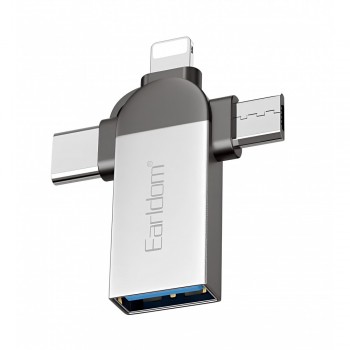 Адаптер перехідник OTG USB 3.0 Earldom ET-OT93, з роз'ємами Micro USB, Lightning, USB Type-C, сірий