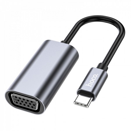 Адаптер перехідник USB-C на VGA Hoco UA21, алюмінієвий сплав, роздільна здатність 1080P, довжина кабелю 130 мм
