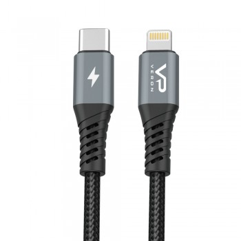 Кабель USB C to Lightning Veron CL09s Nylon 20W, 0.25м, захист від перегинів, висока міцність