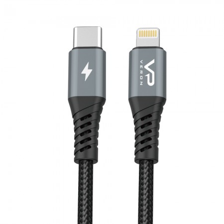 Кабель USB C to Lightning Veron CL09s Nylon 20W, 0.25м, захист від перегинів, висока міцність