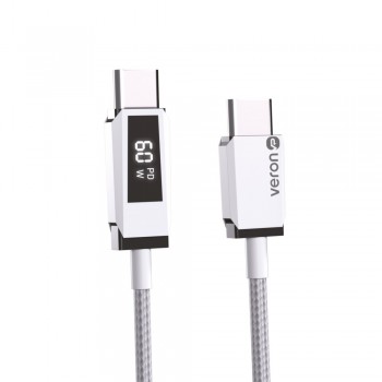 Кабель USB Type-C to Type-C 60W Veron CC12 Nylon LCD, чорний, довжина 2 метри