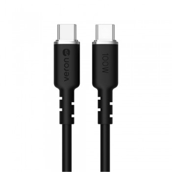 Кабель USB C to C 100W Veron CC07, 2 метра, чорний, силіконовий, висока міцність