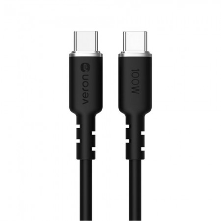 Кабель USB C to C 100W Veron CC07, 2 метра, чорний, силіконовий, висока міцність