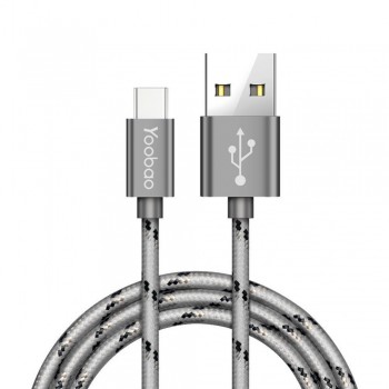 Кабель USB-C 2A Yoobao YB415C, 1 м, сірий, підтримка передачі даних 480 Мбіт/с, матеріал: нейлон та чиста мідь