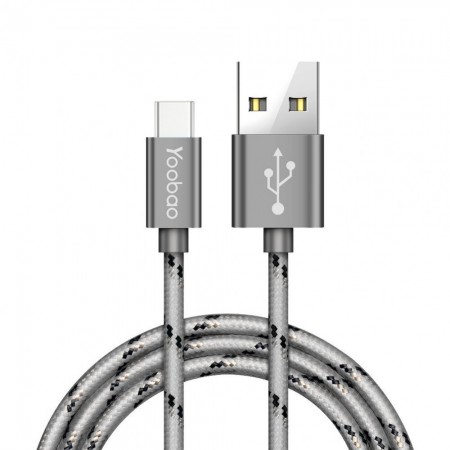 Кабель USB-C 2A Yoobao YB415C, 1 м, сірий, підтримка передачі даних 480 Мбіт/с, матеріал: нейлон та чиста мідь
