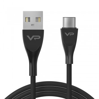 Кабель USB C 3A Veron SC08, 1 м, чорний, з захисною опліткою, для зарядки та синхронізації