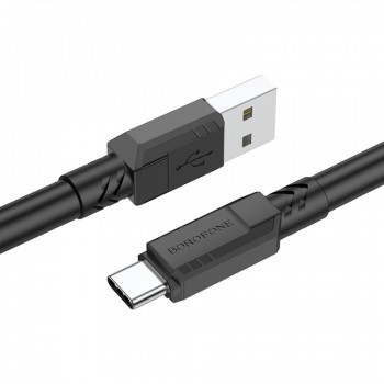 Кабель USB-C Borofone BX81, 3A, 1 м, чорний, силіконове покриття, гнучкий, підходить для зарядки смартфонів та планшетів