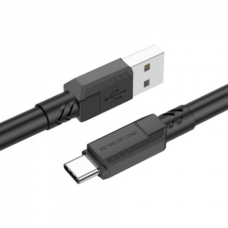 Кабель USB-C Borofone BX81, 3A, 1 м, чорний, силіконове покриття, гнучкий, підходить для зарядки смартфонів та планшетів