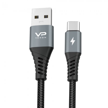 Кабель USB C 3A Veron NC09, 2 метра, нейлонова оплетка, швидка зарядка, висока міцність