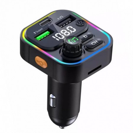 Fm Modulator MP3 Veron с Bluetooth 5.0, выходами USB и type-C, рабочее напряжение 12-24 В, дальность передачи 5-10 м, частота FM 87,5-108,0 МГц