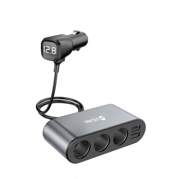 Розгалужувач прикурювача Veron SP3, 2 USB порти, потужність зарядки 3.1A, вхід 12В-24В