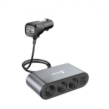 Розгалужувач прикурювача Veron SP3, 2 USB порти, потужність зарядки 3.1A, вхід 12В-24В