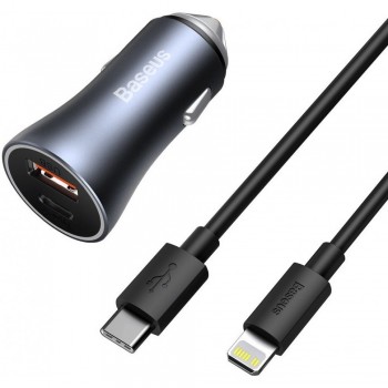Зарядний пристрій для автомобіля 40W 1U 1C з кабелем C на Lightning (1м) Baseus Pro Швидка зарядка — TZCCJD-03 Blue