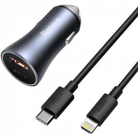 Зарядний пристрій для автомобіля 40W 1U 1C з кабелем C на Lightning (1м) Baseus Pro Швидка зарядка — TZCCJD-03 Blue