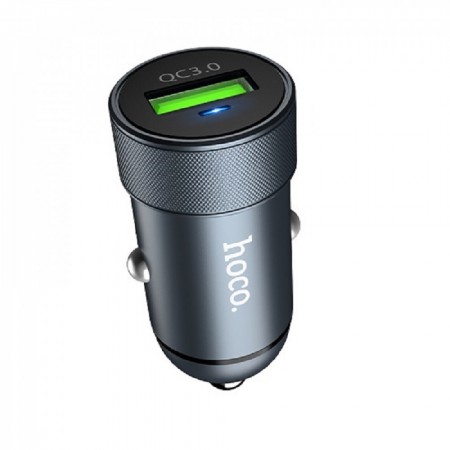 Автомобільний зарядний пристрій 3.0A QC3.0 Hoco Z32 — Металевий сірий, 1 USB порт, швидка зарядка, захист від перевантажень, сумісність з автомобілями 12-24V