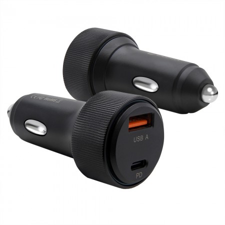 Зарядний пристрій для автомобіля 48W PD QC3.0 Veron, вхід DC 12V-24V, 4.8A, чорний, компактні розміри 43.5 x 20.57 x 24.3 мм