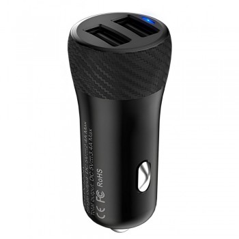 Автомобільний зарядний пристрій з двома USB-портами 3.4A 17 Вт Hoco Z21 — чорний, вогнестійкий корпус, сумісність з 99% USB пристроїв.