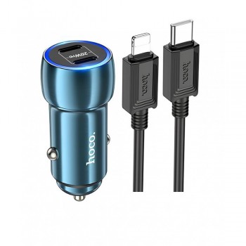 Зарядний пристрій для автомобіля 40W 2 PD з кабелем USB-C на Lightning (1м) Hoco Z48 — Sapphire Blue