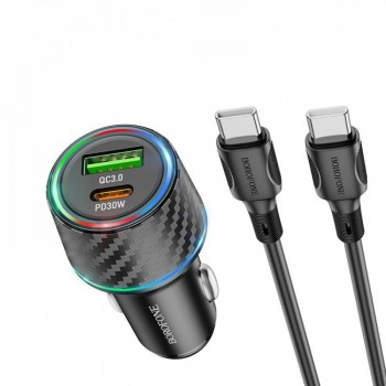 Автомобільне зарядне пристрій 30W PD QC3.0 з USB Type-C кабелем 1м Borofone BZ21 — Швидка зарядка, 2 роз'єми, потужність 48 Вт