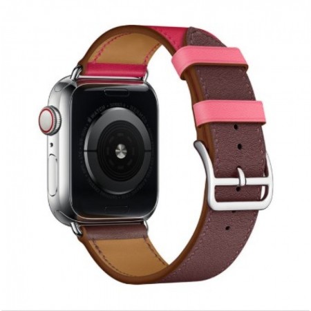 Ремінець Hermes Apple Watch 38 mm 40 mm 41 mm шкіряний Rose Red/Brown