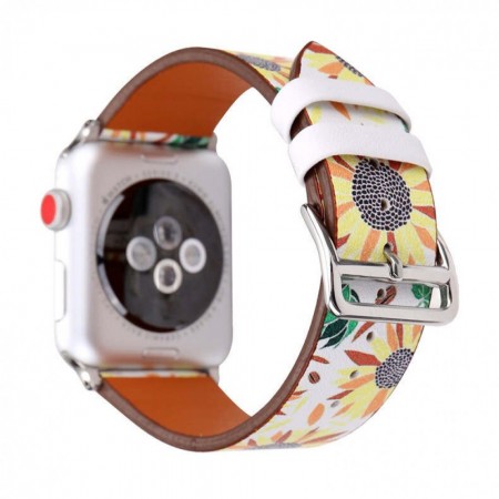 Ремінець Flower Pattern Apple Watch 42 mm 44 mm 45 mm шкіряний Fresh Leaves