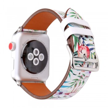 Ремінець Flower Pattern Apple Watch 42 mm 44 mm 45 mm шкіряний Flamingos