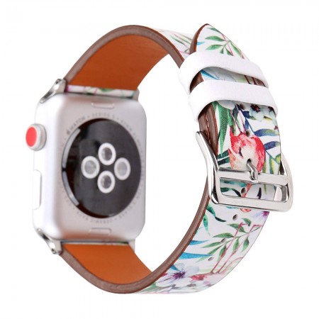 Ремінець Flower Pattern Apple Watch 42 mm 44 mm 45 mm шкіряний Flamingos