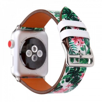 Ремінець Flower Pattern Apple Watch 42 mm 44 mm 45 mm шкіряний Red Flower Rhombus