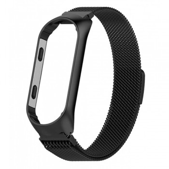 Ремінець Milanese Loop для Xiaomi Mi Band 3/4, чорний, регульований, нержавіюча сталь