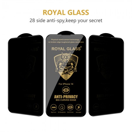 Захисне скло Royal Glass 9H Privacy Antistatic Oleophobic для iPhone 14 Pro/15, чорне, захист від бруду та відбитків пальців