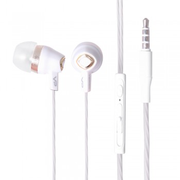 Вакуумні навушники з мікрофоном Veron VH12, 3.5 мм jack, білі, чутливість 100 дБ, частотний діапазон 20 Гц - 20 кГц