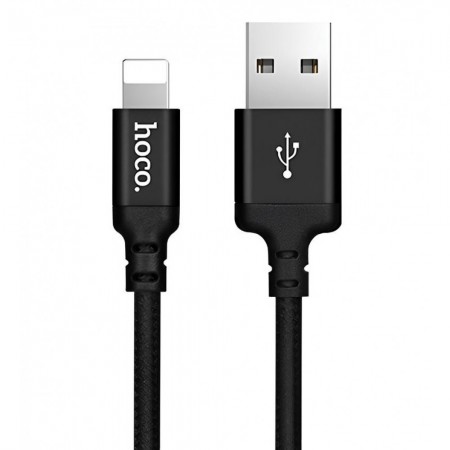 Кабель Lightning Hoco X14 Times Speed 2A (1м), чорний, нейлонова оплетка, алюмінієві конектори