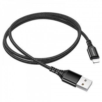 USB кабель Borofone BX54 Lightning 2.4A (1м), чорний, хромований роз'єм, висока зносостійкість