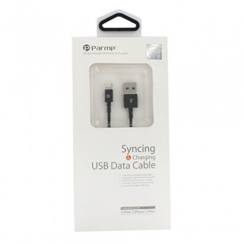 Кабель Lightning Parmp Syncing MFI, 1 м, чорний, 2.1A, USB 2.0, міцний матеріал