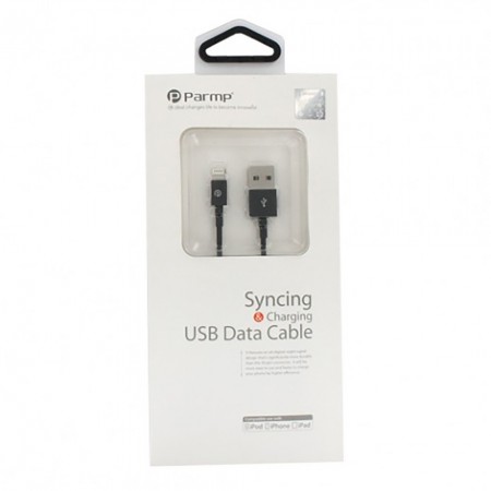 Lightning кабель Parmp Syncing MFI, 1 м, черный, 2.1A, USB 2.0, прочный материал