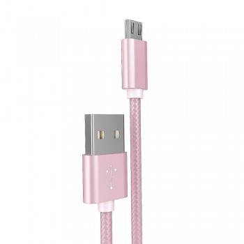 Кабель Micro USB Hoco X2 Knitted 2.4A, 1м, рожевий, високоміцна нейлонова оболонка, швидка зарядка