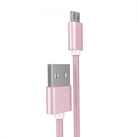 Кабель Micro USB Hoco X2 Knitted 2.4A, 1м, рожевий, високоміцна нейлонова оболонка, швидка зарядка