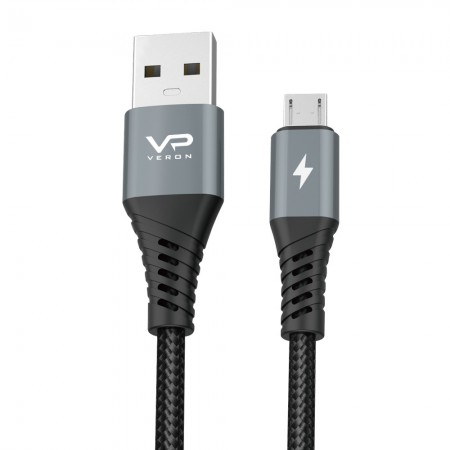 Кабель Micro USB Veron NM09 Nylon, 2.4A, довжина 0.25м, швидка зарядка