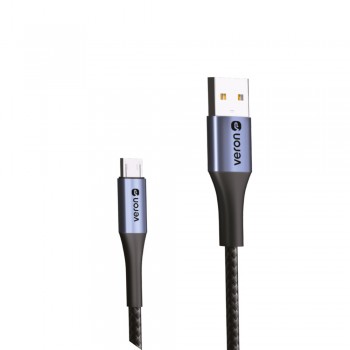 Кабель Micro USB Veron NM09 Nylon 2.4A (1м), чорний, USB-A to Micro 5V2A, текстильний, посилена захист