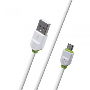 Кабель Micro-USB Ldnio LS33, 2.4A, 2m, білий, зносостійкий, швидкість передачі до 480 Мбіт/с, зарядка та передача даних
