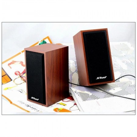 Акустична система для ПК JT 2801, міні колонки з масиву дерева, 3D об'ємний звук, чорна/коричнева