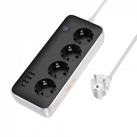 Мережевий фільтр Hoco AC21, 2500W, 4 USB-порти, чорний