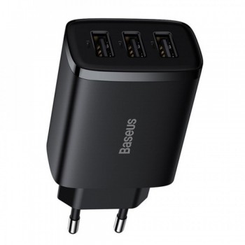Зарядний пристрій 17W з 3 USB-портами Baseus CCXJ020 Compact Quick Charger PD+QC3.0 — Чорний (CCXJ-B02)