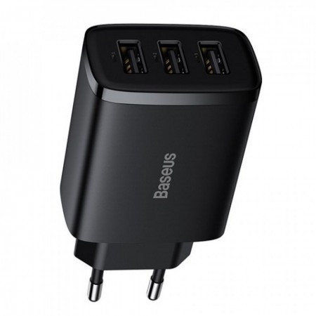 Зарядний пристрій 17W з 3 USB-портами Baseus CCXJ020 Compact Quick Charger PD+QC3.0 — Чорний (CCXJ-B02)