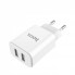 Зарядний пристрій Home Charger 2.1A 2U Hoco C62A White з розумною ідентифікацією, EU штекер, вогнестійкий матеріал, швидка зарядка, компактний розмір 82x40x27 мм, легкий 56 г