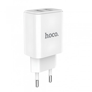 Зарядний пристрій Home Charger 2.1A 2U Hoco C62A White з розумною ідентифікацією, EU штекер, вогнестійкий матеріал, швидка зарядка, компактний розмір 82x40x27 мм, легкий 56 г