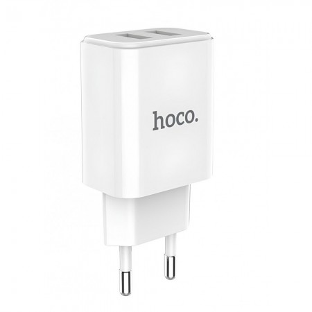 Зарядний пристрій Home Charger 2.1A 2U Hoco C62A White з розумною ідентифікацією, EU штекер, вогнестійкий матеріал, швидка зарядка, компактний розмір 82x40x27 мм, легкий 56 г