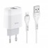 Сетеве зарядний пристрій для iPhone Hoco C73A 2.4A з подвійним USB виходом і Lightning Cable (1м) — Біле